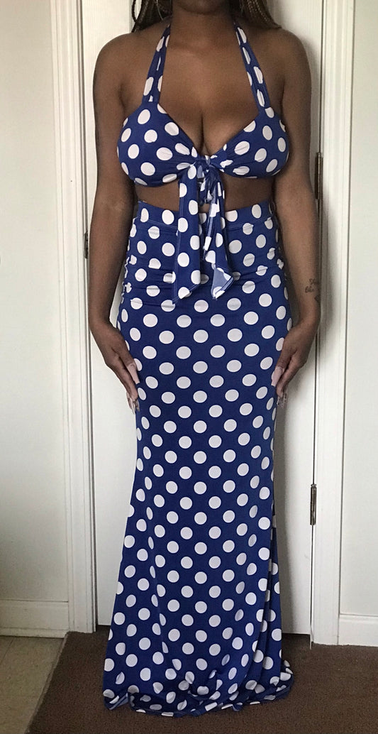 Blue Polka Dot 2 Piece Skirt Set