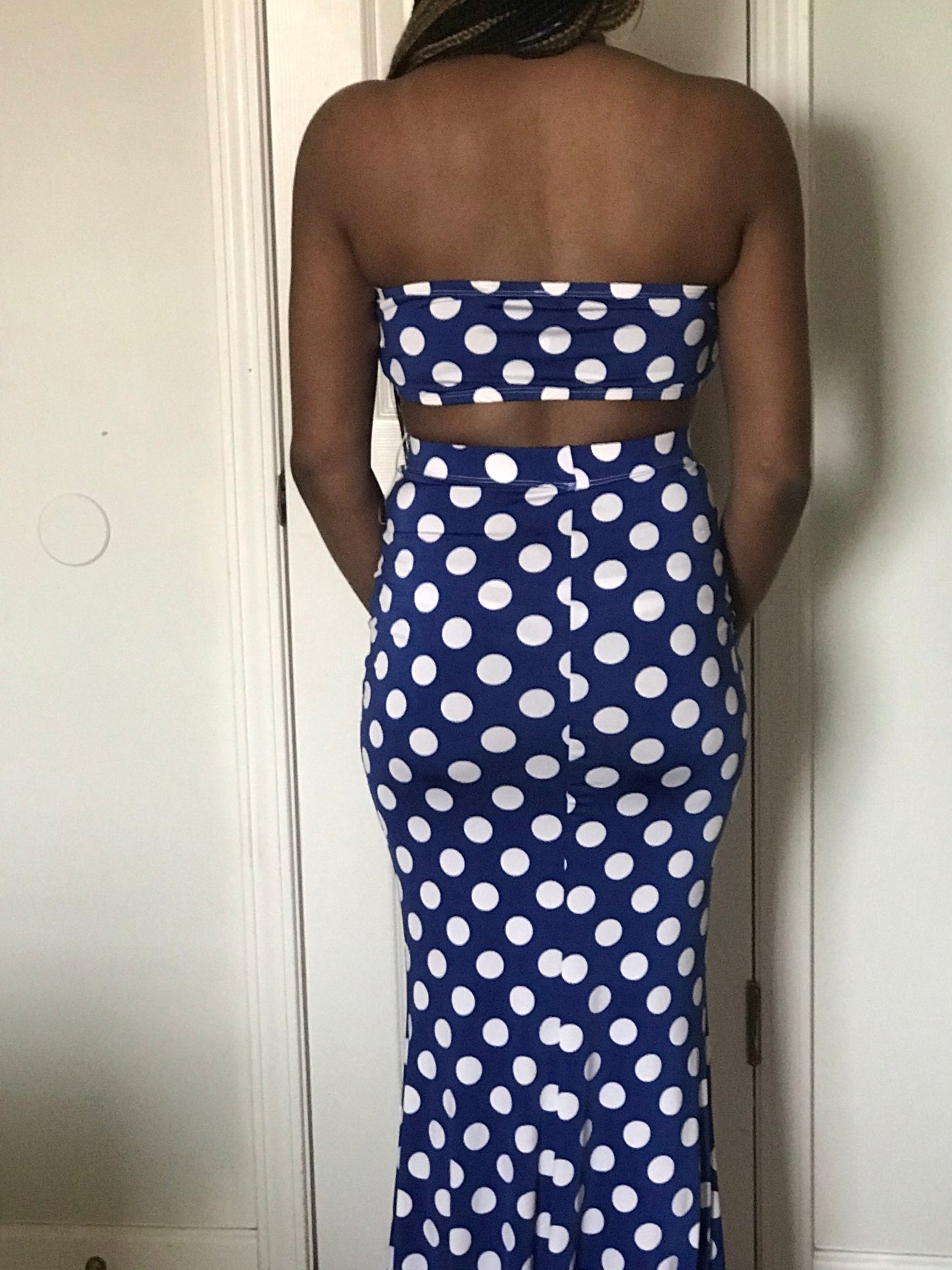 Blue Polka Dot 2 Piece Skirt Set