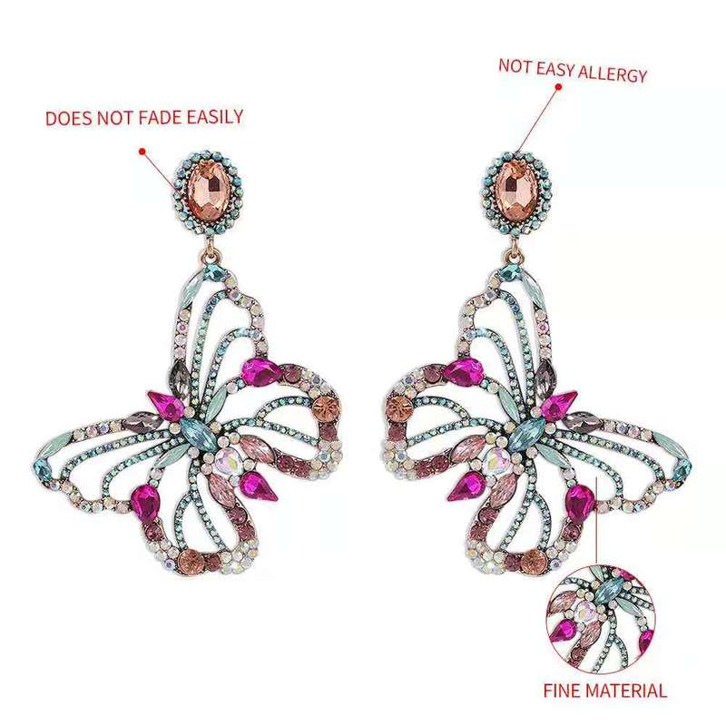 Colorful Rhinestone Butterfly Earrings