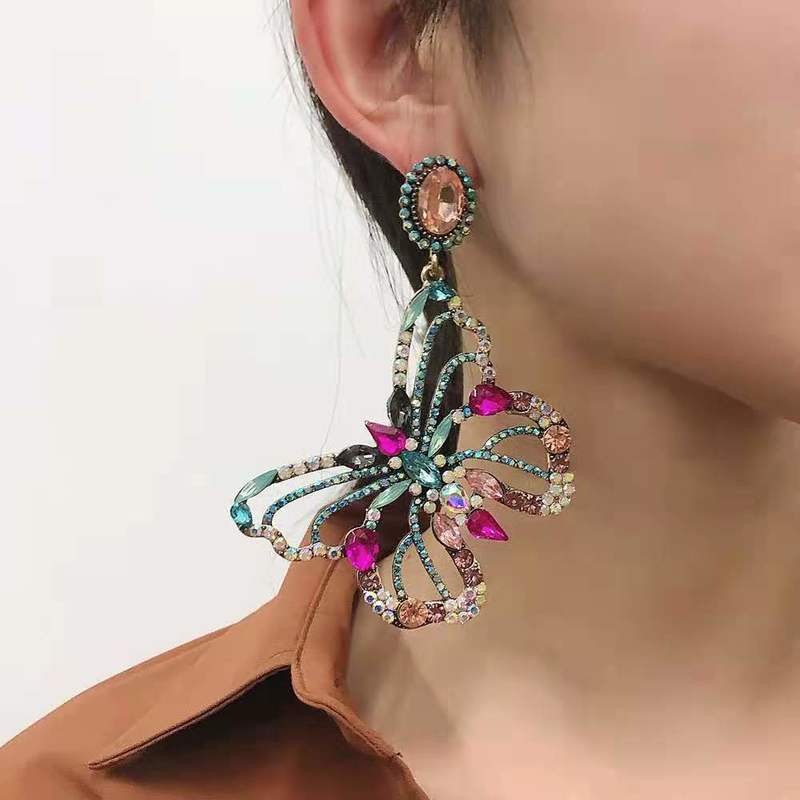 Colorful Rhinestone Butterfly Earrings