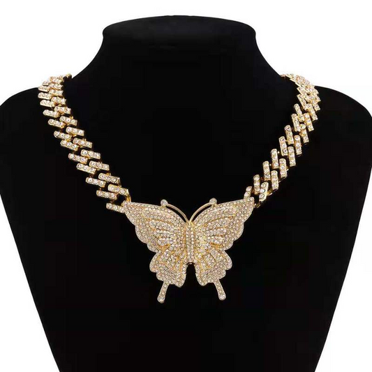 Thick Cuban Link Butterfly Necklace